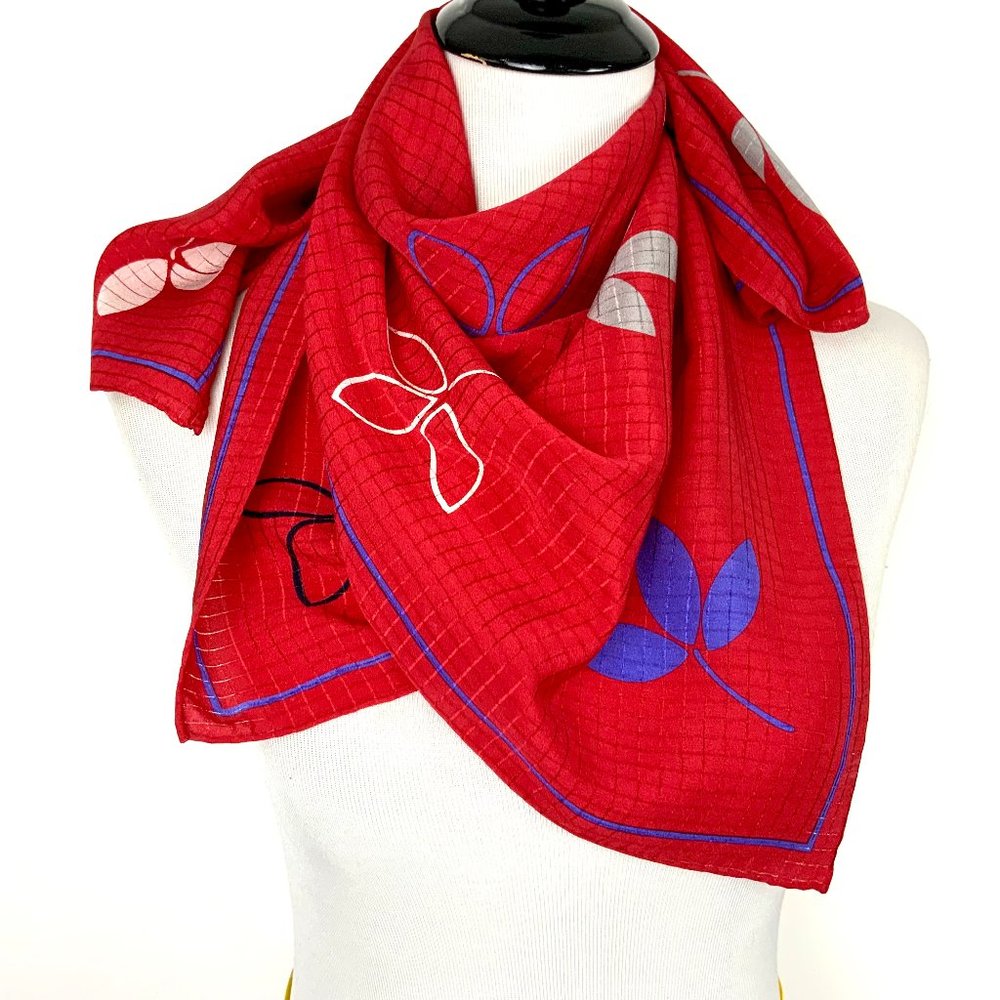 Vintage Fisba Stoffels Silk Red Abstract Floral Scarf  29"